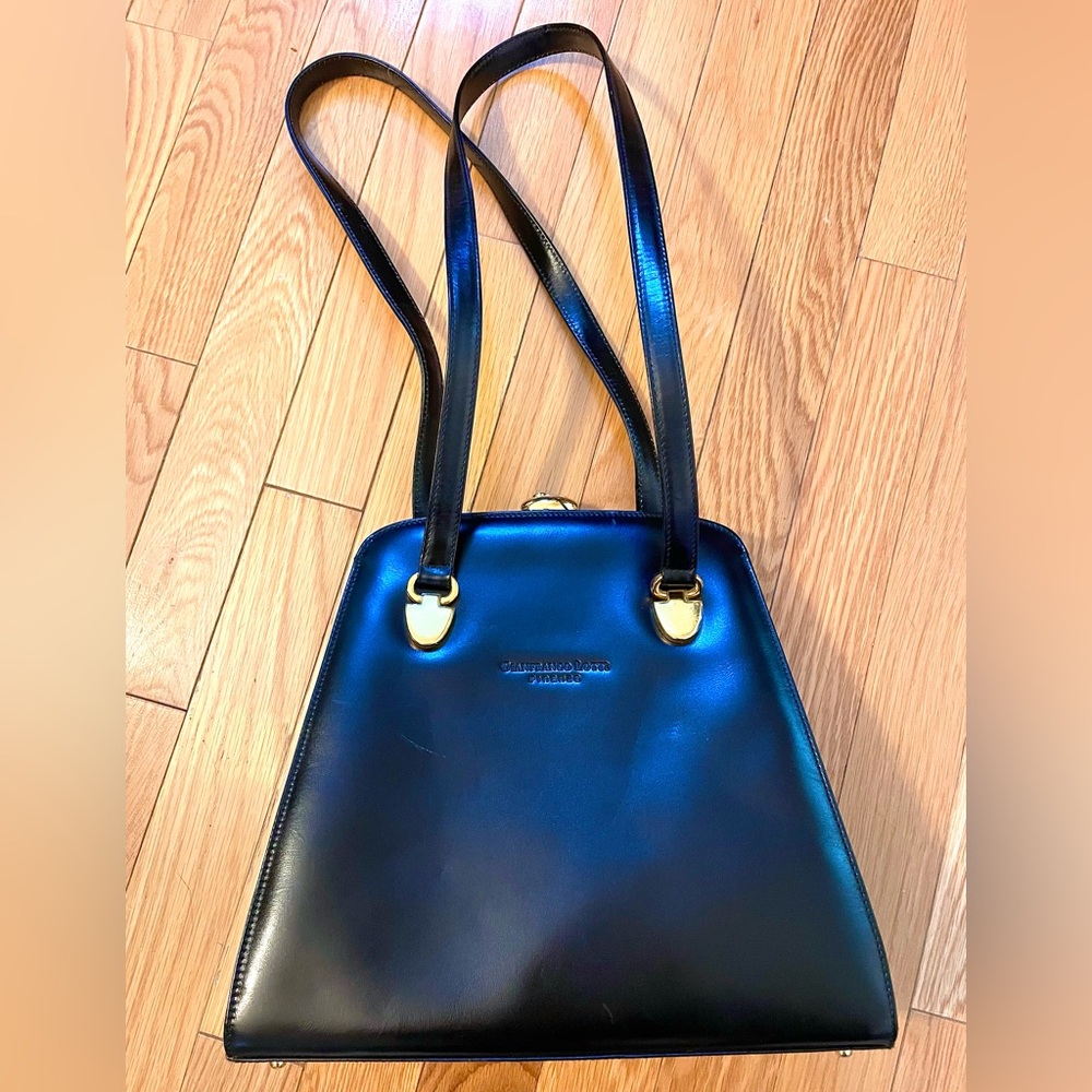 Gianfranco Lotti Firenze Jet Black Leather Handbag, Made in Italy